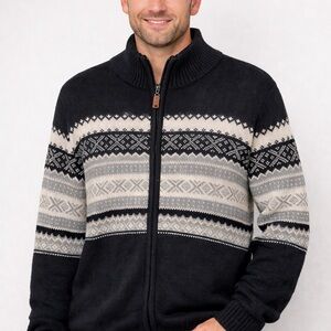 Chaps Men's Black and Cream Zip-Up Sweater